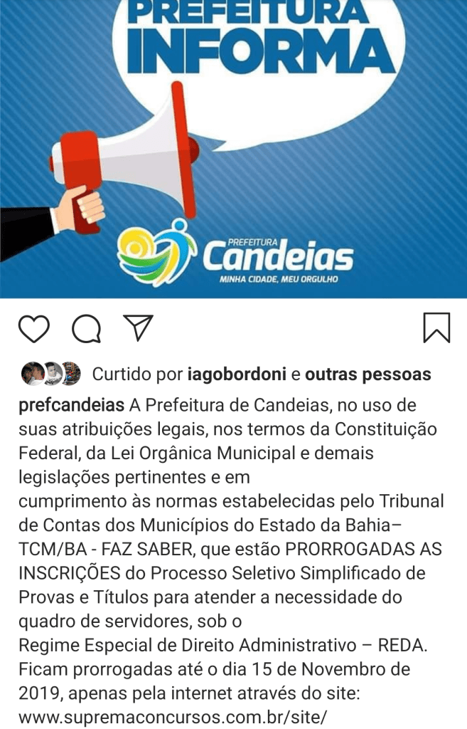 Candeias: Inscrições do Processo Seletivo REDA são prorrogadas. Confira! 1 Candeias: Inscrições do Processo Seletivo REDA são prorrogadas. Confira!