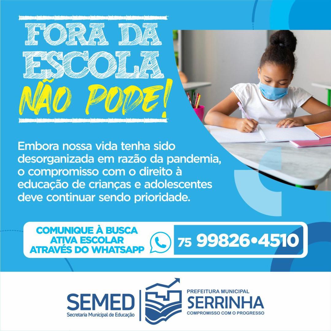 Municípios: Prefeitura de Serrinha, através da Sec. de Educação, cria projeto "fora da escola não pode". Confira! 1 Municípios: Prefeitura de Serrinha, através da Sec. de Educação, cria projeto “fora da escola não pode”. Confira!