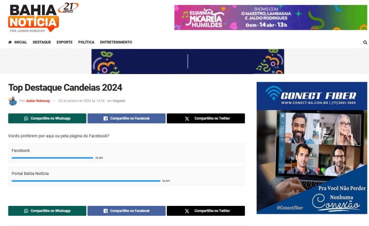 Internautas decidem e votações do Top Destaque Candeias 2024 serão realizadas diretamente no Portal do Bahia Notícia e terão início na quarta-feira (31)
