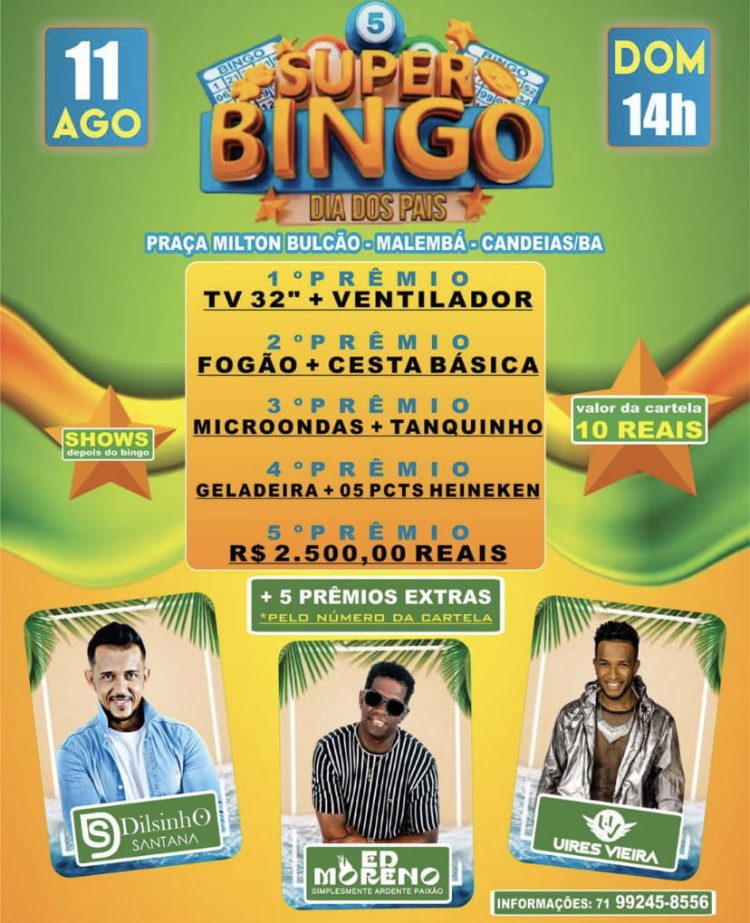 Candeias: 5º bingo em homenagem ao Dia dos Pais será realizado na praça Milton Bulcão, no Malembá