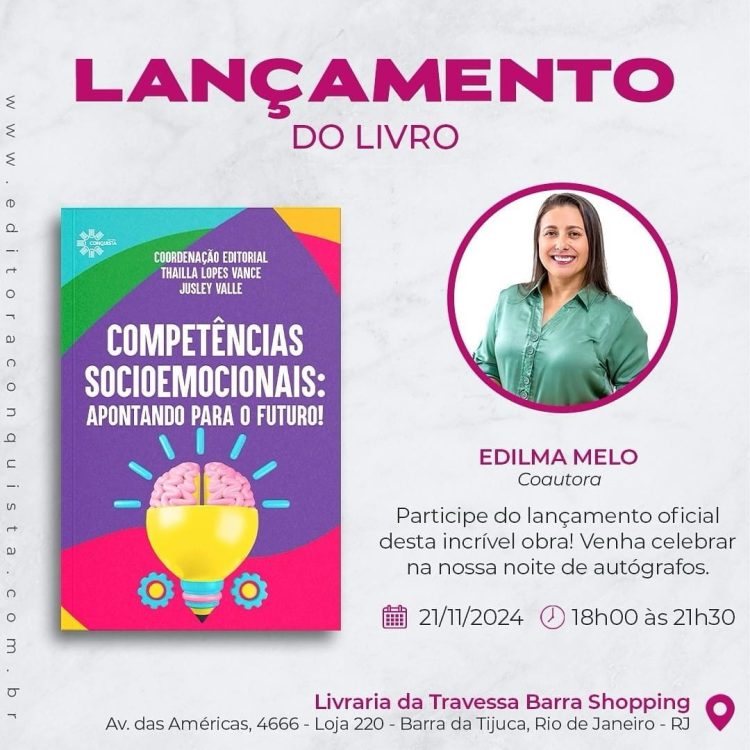 Escritora e Psicopedagoga Edilma Melo lançará seu novo livro no dia 21 de novembro