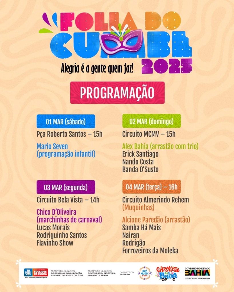 Folia do Cumbe 2025: Euclides da Cunha divulga programação do 1º carnaval da cidade 2 1ac40cb0 3242 45c0 8025 1e454a9d42e1