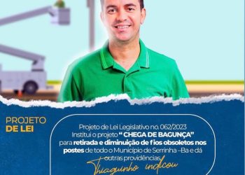 Vereador Thiaguinho Pastor institui projeto "chega de bagunça" para retirada e diminuição de fios obsoletos nos postes de Serrinha 8 Vereador Thiaguinho Pastor institui projeto “chega de bagunça” para retirada e diminuição de fios obsoletos nos postes de Serrinha