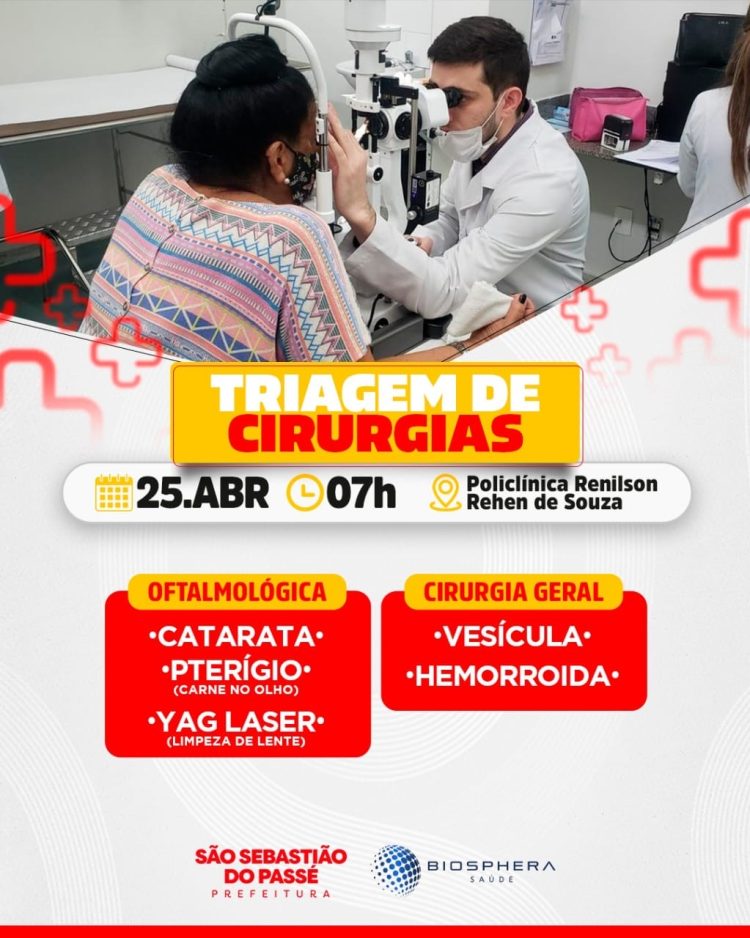 Gestão Nilza da Mata: São Sebastião do Passé realizará mutirão de triagens para cirurgias oftalmológicas e gerais 1 Gestão Nilza da Mata: São Sebastião do Passé realizará mutirão de triagens para cirurgias oftalmológicas e gerais