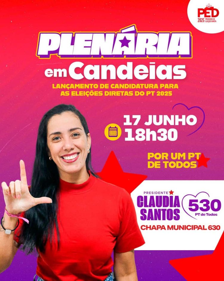 Cláudia Santos lança pré-candidatura à presidência do PT de Candeias com foco em união, inclusão e protagonismo feminino