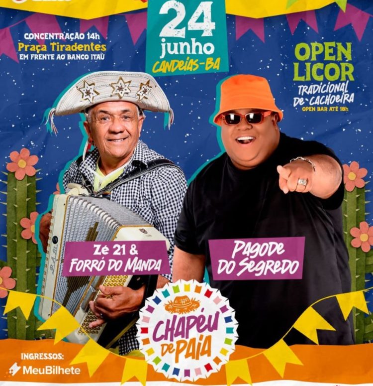 Bloco Chapéu de Paia realiza desfile em Candeias no dia 24/06 com atrações de forró e pagode e open de licor até às 18h