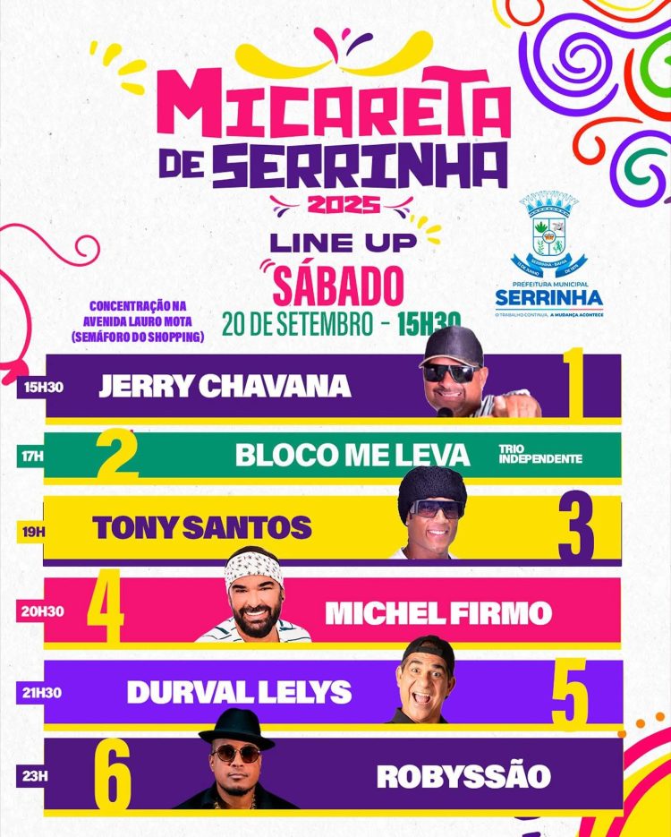 Se liga na line-up da Micareta de Serrinha deste sábado (20)! Durval Lelys e Michel Firmo prometem embalar o segundo dia da festa
