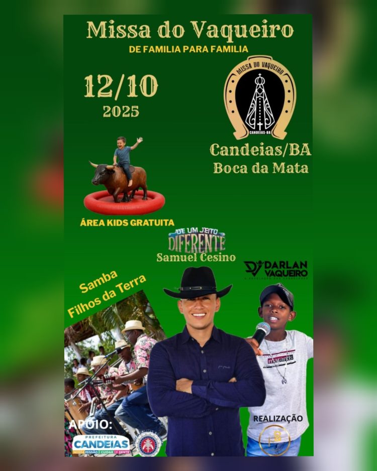 Missa do Vaqueiro na Boca da Mata em Candeias: Tradição, Fé e Música para Toda a Família no próximo domingo, 12/10 1 Missa do Vaqueiro na Boca da Mata em Candeias: Tradição, Fé e Música para Toda a Família no próximo domingo, 12/10